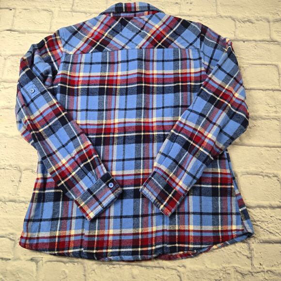 Women's Old Mill Blue Plaid Flannel Shirt Soft Cozy Medium Weight size Medium - Picture 4 of 12